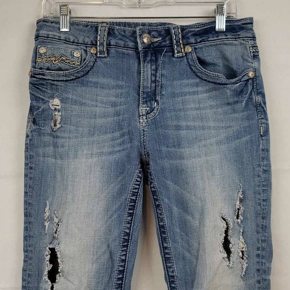 Miss Me Womens Boyfriend Capri Jeans Blue Distressed Medium Wash Mid Rise 28 - Picture 9 of 12